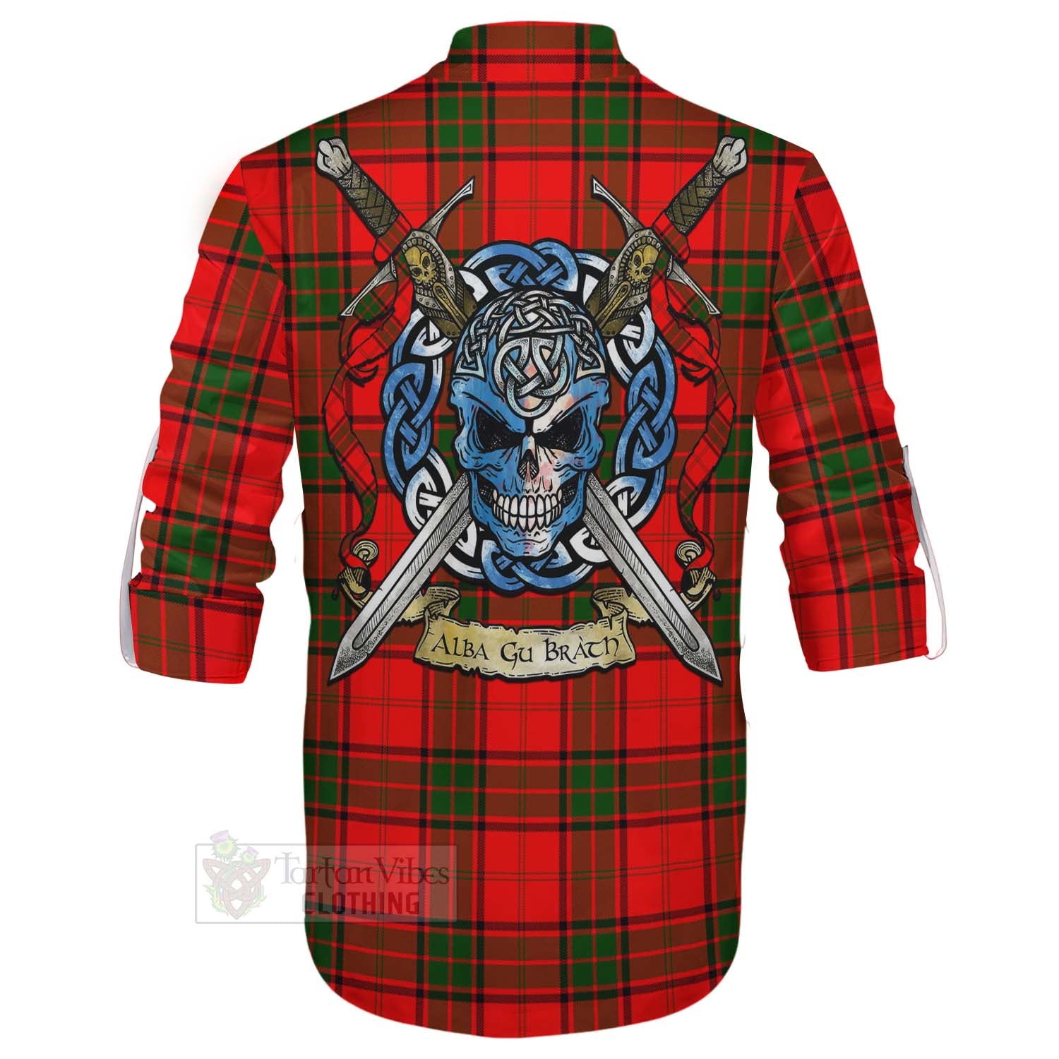 Maxtone Tartan Ghillie Kilt Shirt with Family Crest Celtic Skull Style - Tartan Vibes Clothing