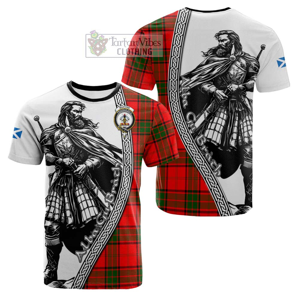 Maxtone Tartan Clan Crest Cotton T-shirt with Highlander Warrior Celtic Style - Tartan Vibes Clothing