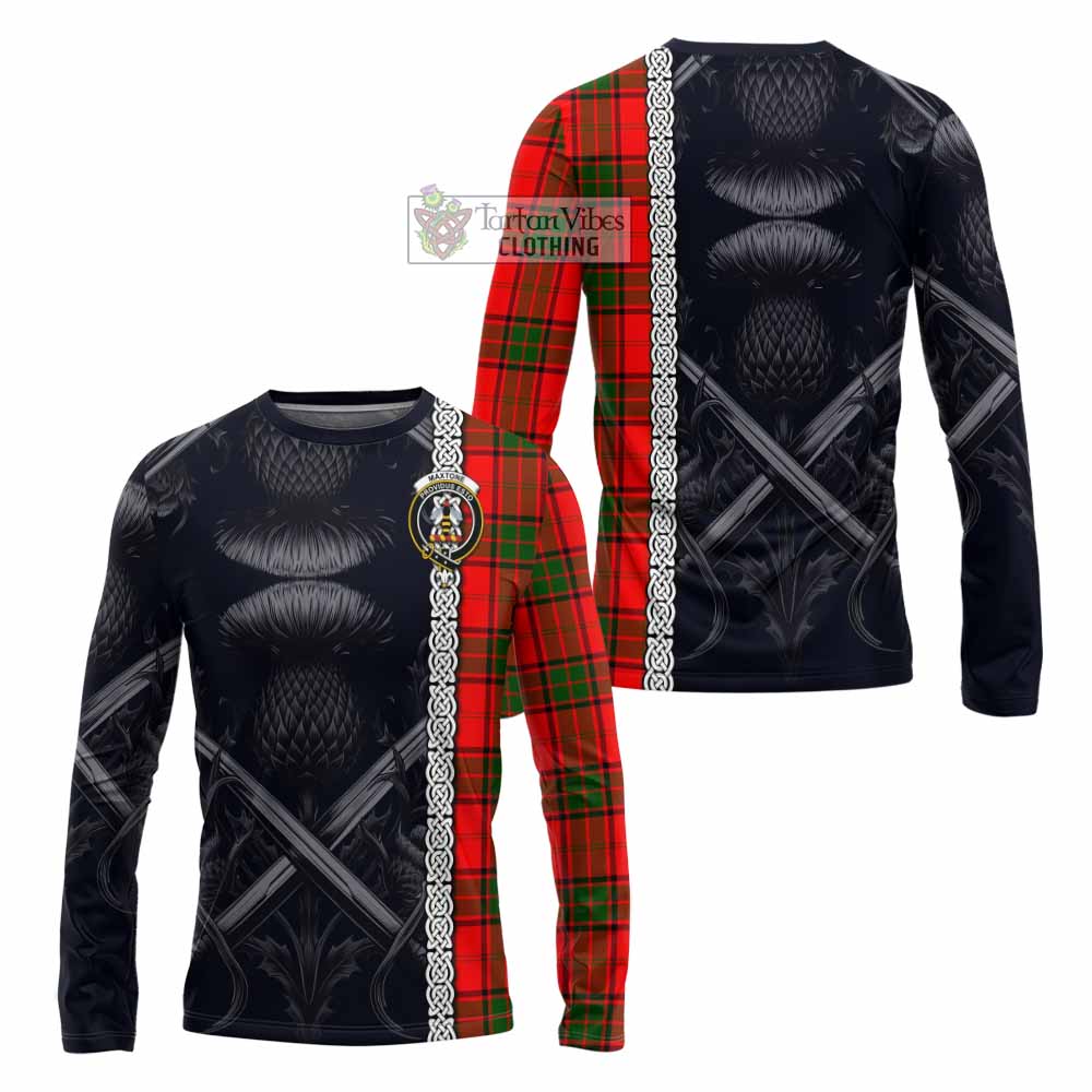 Maxtone Tartan Long Sleeve T-Shirt with Family Crest Cross Sword Thistle Celtic Vibes - Tartan Vibes Clothing