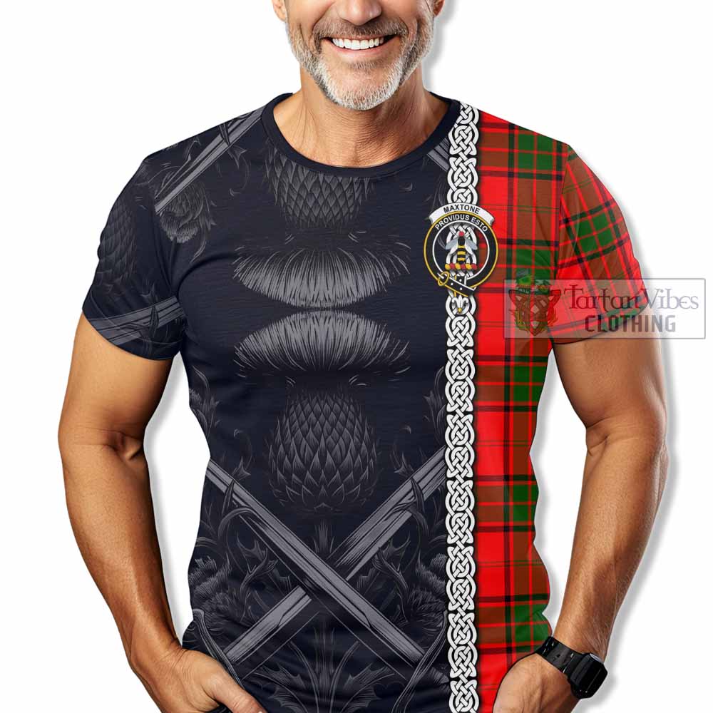 Maxtone Tartan T-Shirt with Family Crest Cross Sword Thistle Celtic Vibes - Tartan Vibes Clothing
