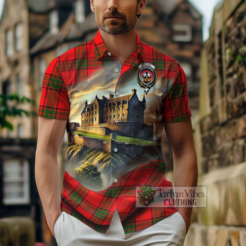 Maxtone Tartan Family Crest Hawaiian Shirt with Scottish Ancient Castle Style - Tartan Vibes Clothing