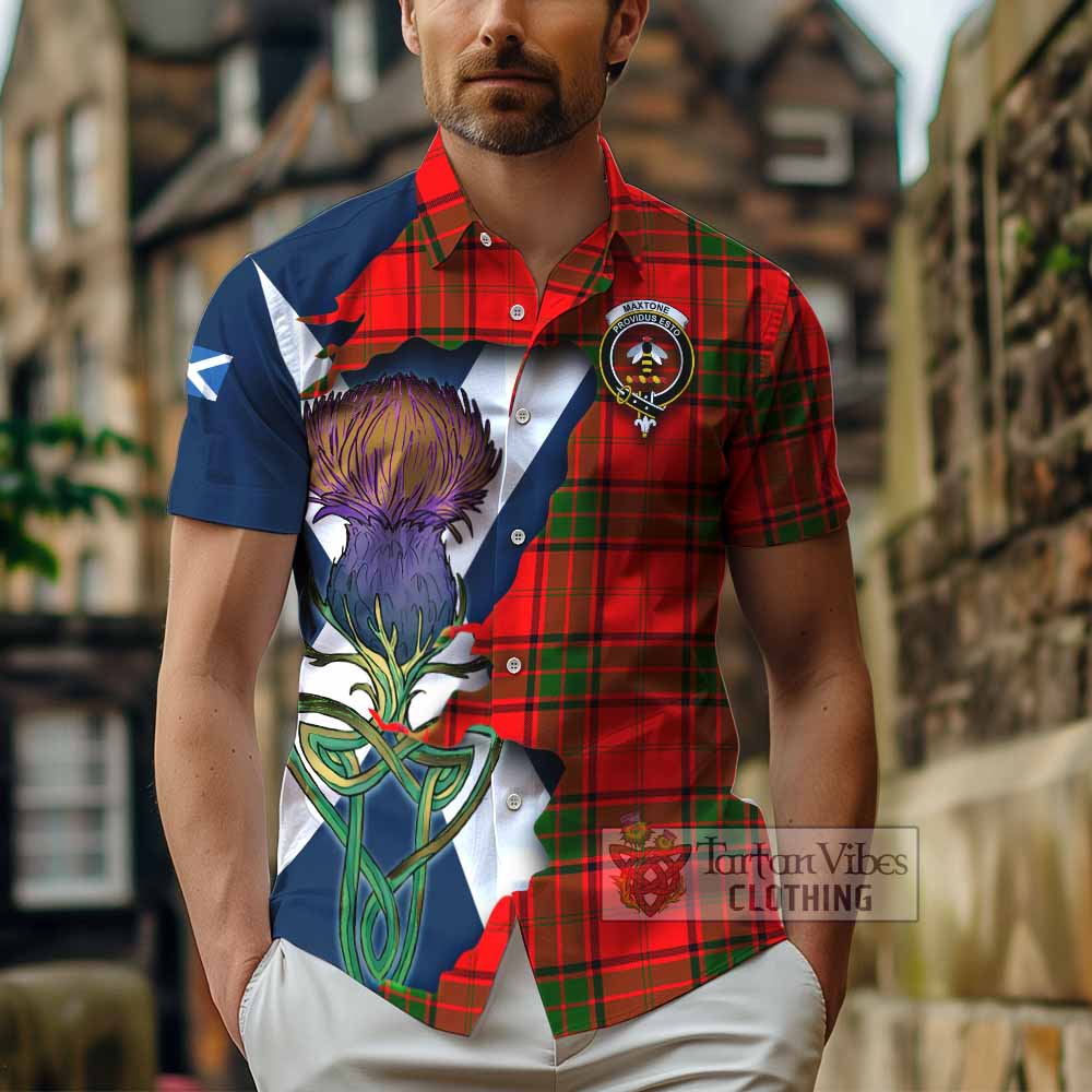 Tartan Vibes Clothing Maxtone Tartan Family Crest Short Sleeve Button Shirt Scottish Thistle Celtic Inspired