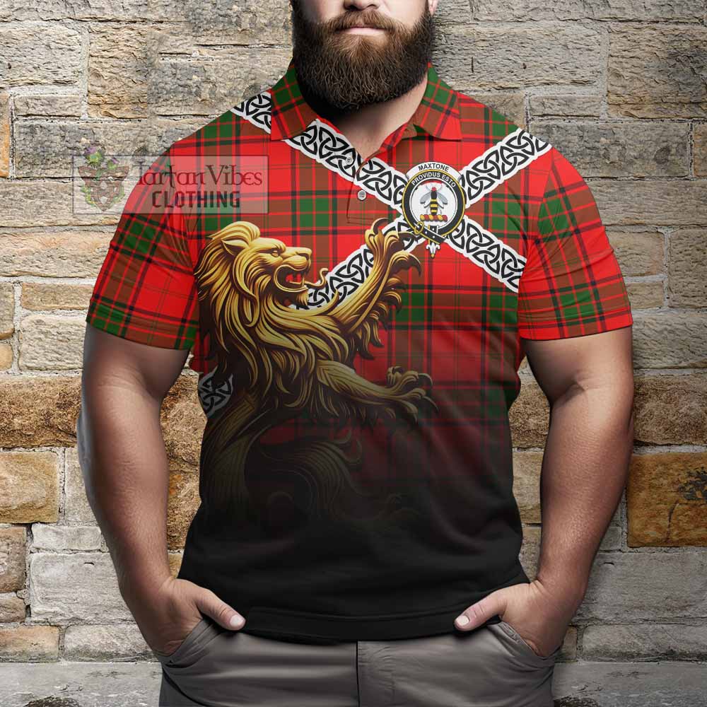 Maxtone Crest Tartan Polo Shirt with Golden Lion Emblem Celtic Style - Tartan Vibes Clothing