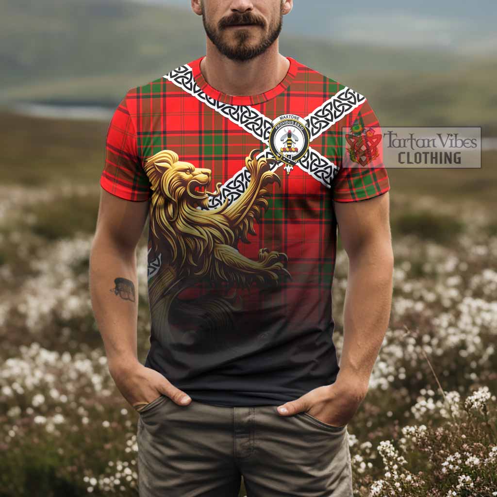 Maxtone Crest Tartan T-Shirt with Golden Lion Emblem Celtic Style - Tartan Vibes Clothing