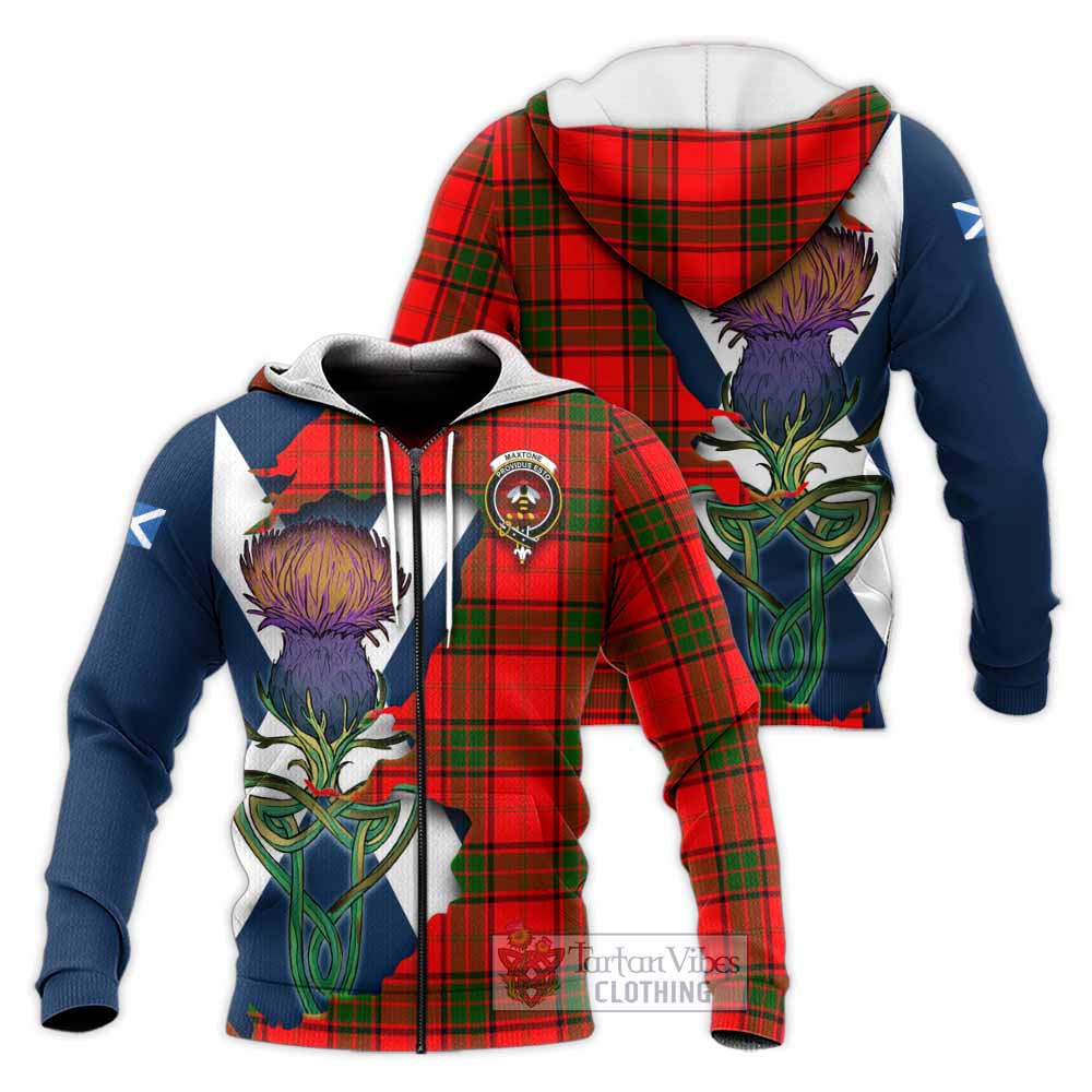 Maxtone Tartan Family Crest Knitted Hoodie Scottish Thistle Celtic Inspired Unisex Knitted Zip Hoodie - Tartan Vibes Clothing