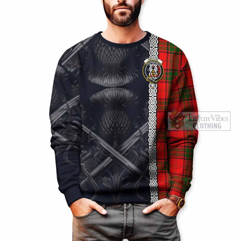 Maxtone Tartan Sweatshirt with Family Crest Cross Sword Thistle Celtic Vibes - Tartan Vibes Clothing