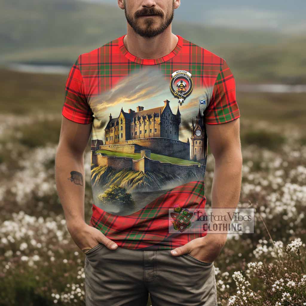 Maxtone Tartan Family Crest T-Shirt with Scottish Ancient Castle Style - Tartan Vibes Clothing