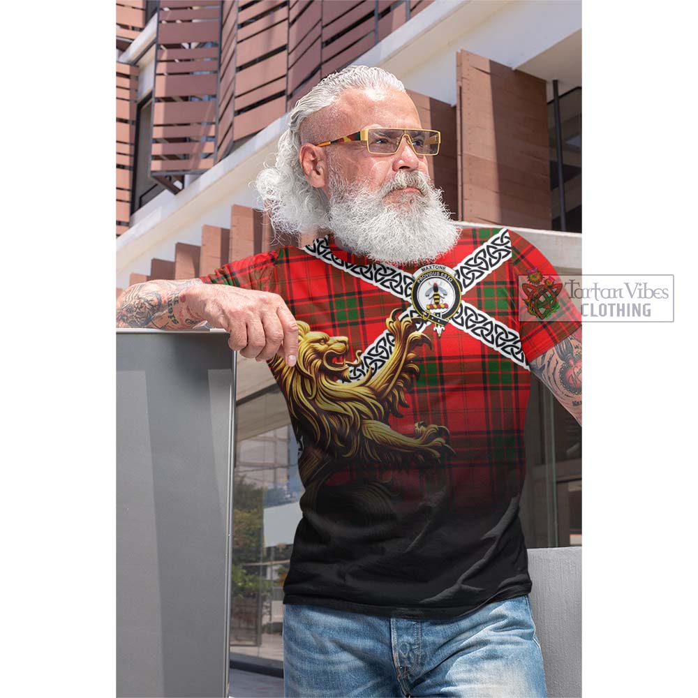 Tartan Vibes Clothing Maxtone Crest Tartan Cotton T-shirt with Golden Lion Emblem Celtic Style