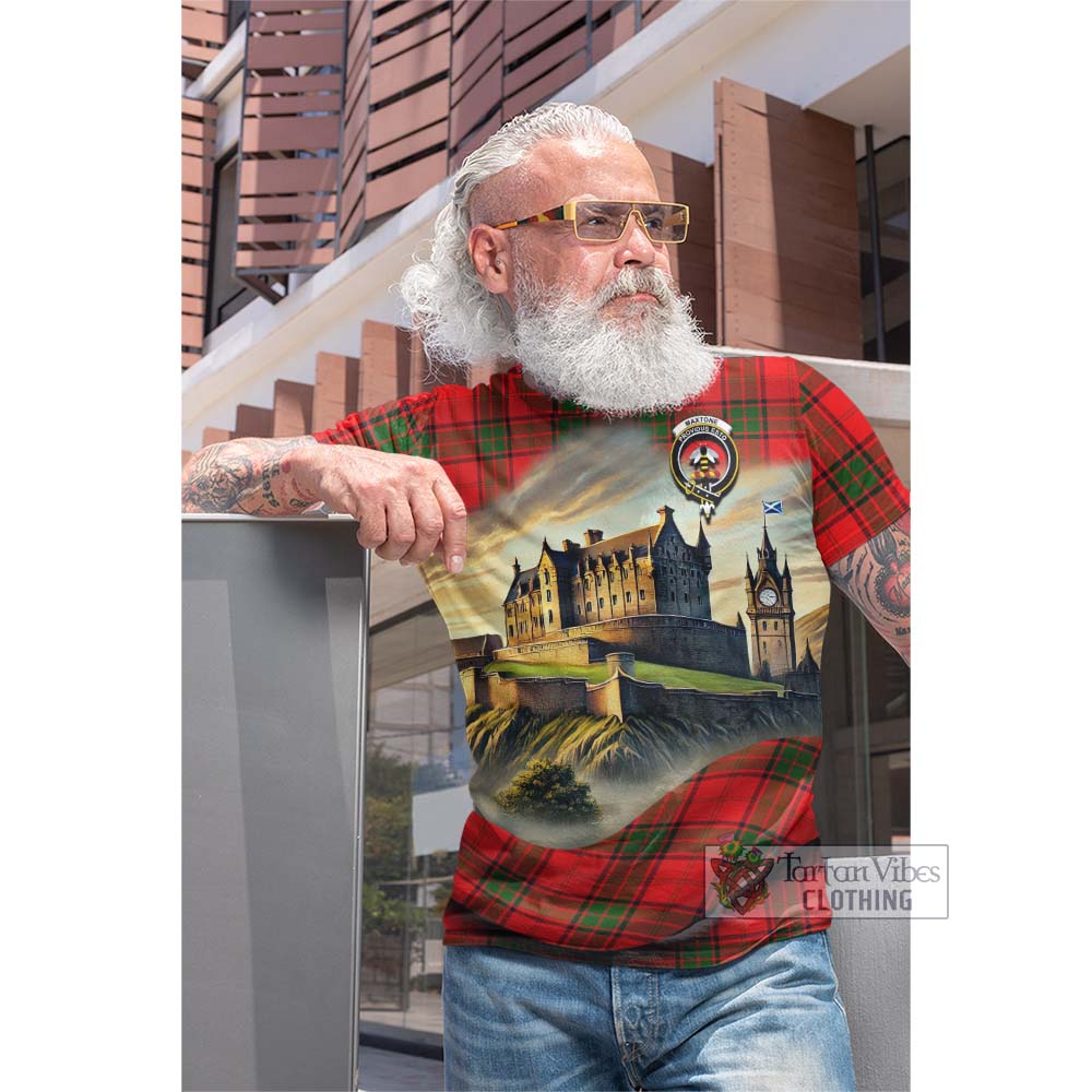 Maxtone Tartan Family Crest Cotton T-shirt with Scottish Ancient Castle Style - Tartan Vibes Clothing