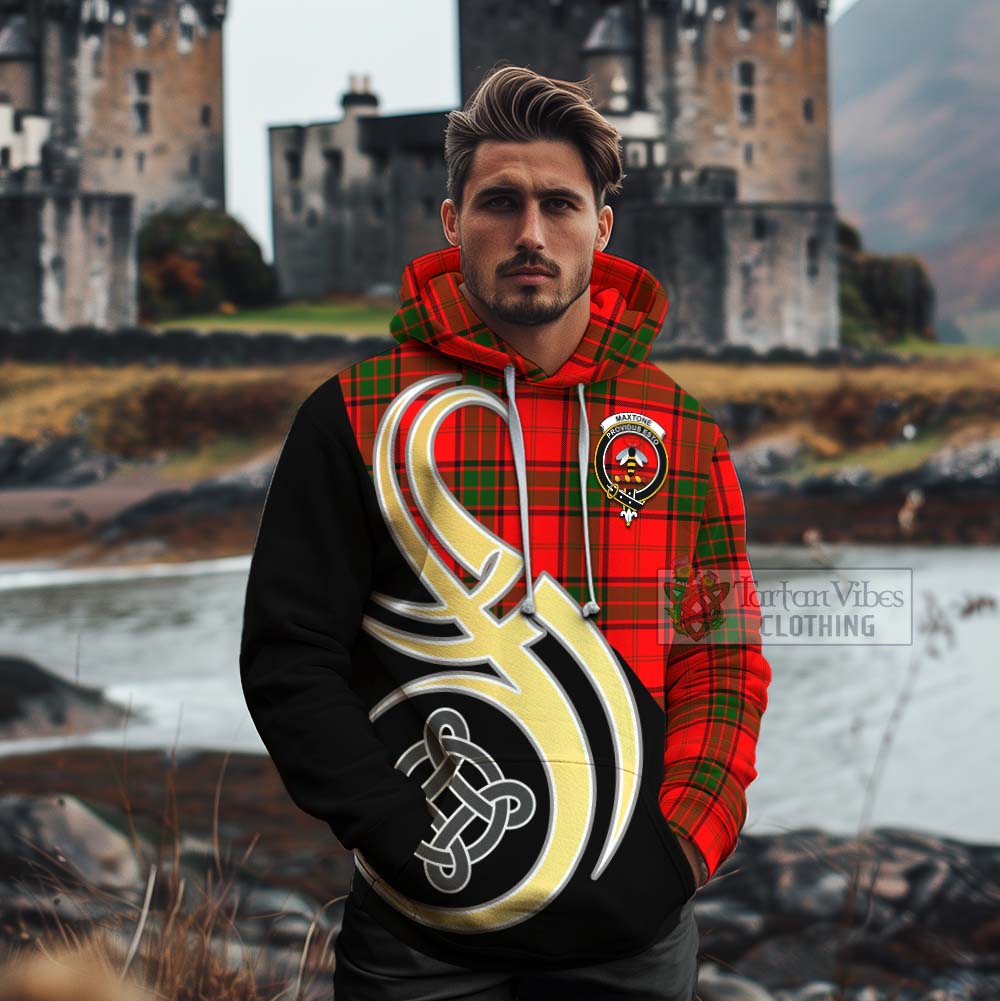Maxtone Tartan Cotton Hoodie with Family Crest and Celtic Symbol Style - Tartan Vibes Clothing