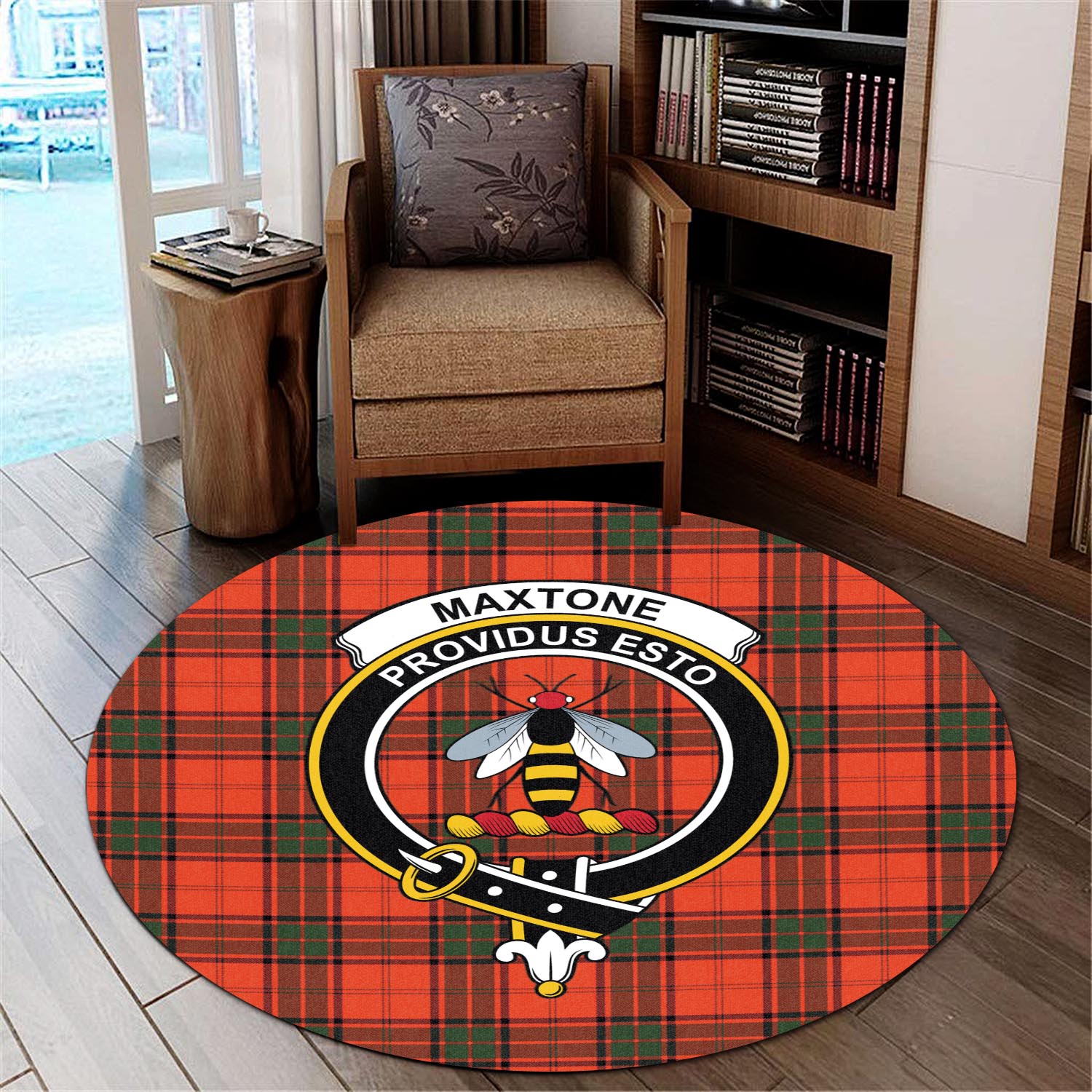 Maxtone Tartan Round Rug with Family Crest - Tartan Vibes Clothing