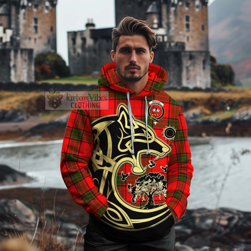 Maxtone Tartan Cotton Hoodie with Family Crest Celtic Wolf Style - Tartan Vibes Clothing