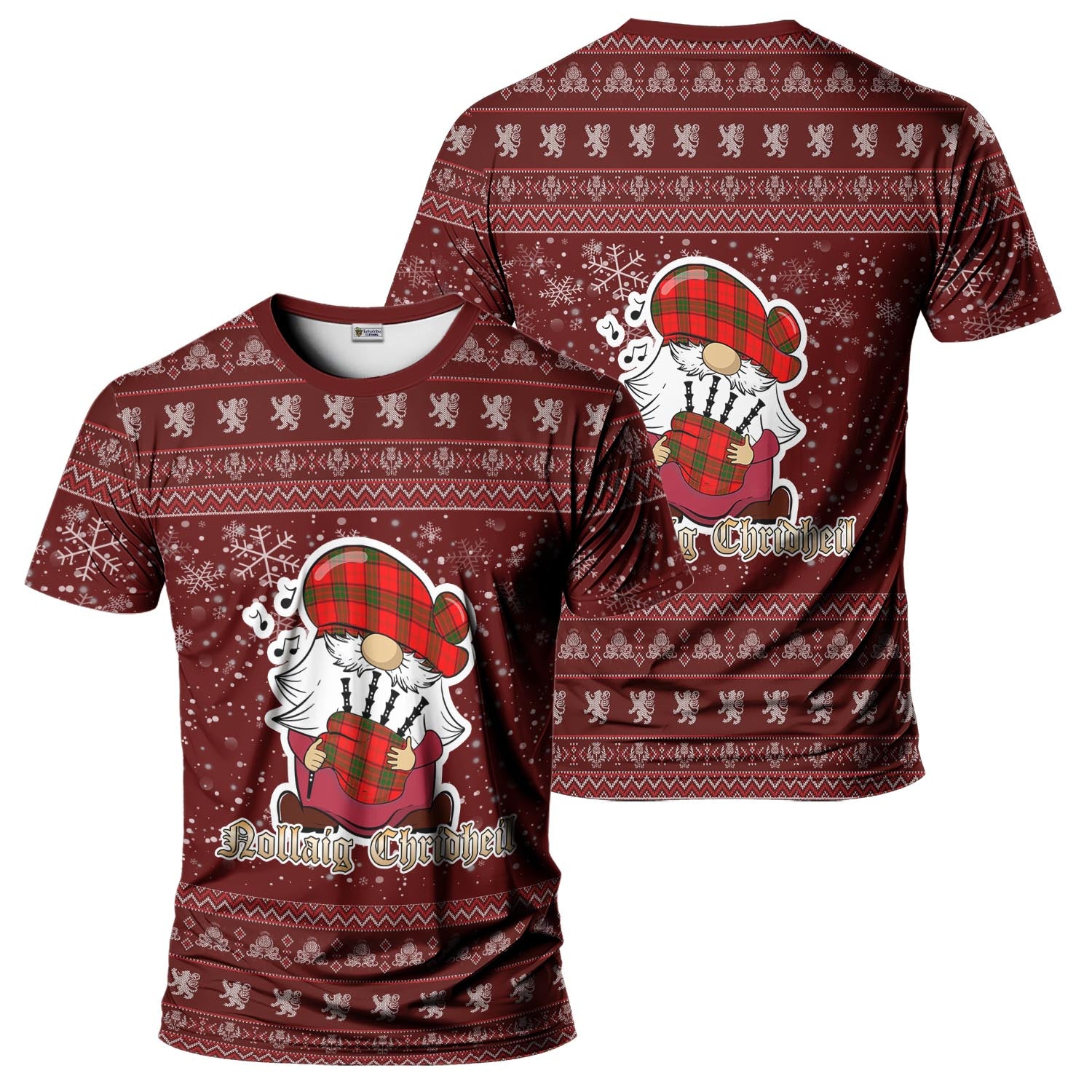 Maxtone Clan Christmas Family T-Shirt with Funny Gnome Playing Bagpipes - Tartanvibesclothing