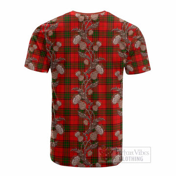Maxtone Tartan Cotton T-shirt Seamless Scottish Thistle Flowers