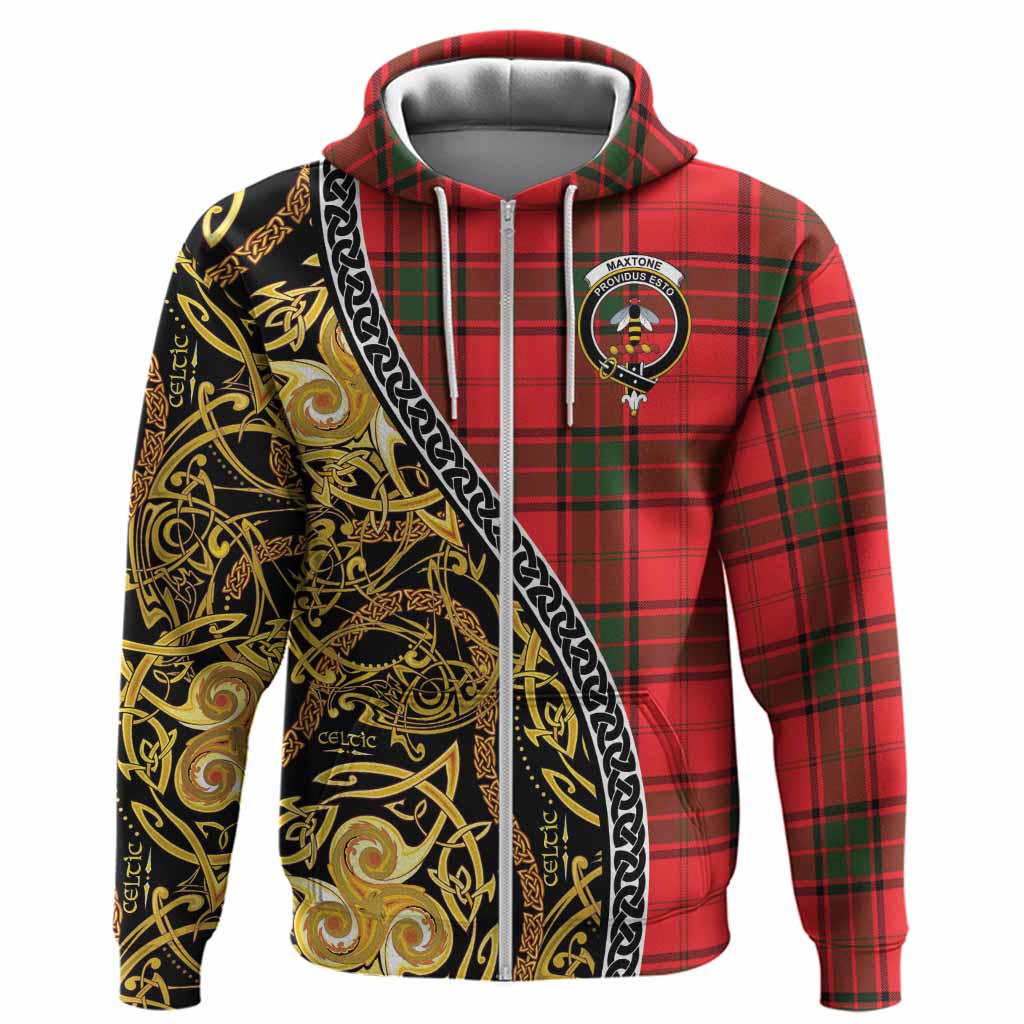 Maxtone Tartan Crest Hoodie Celtic Knot and Triple Trickle Spiral Symbols