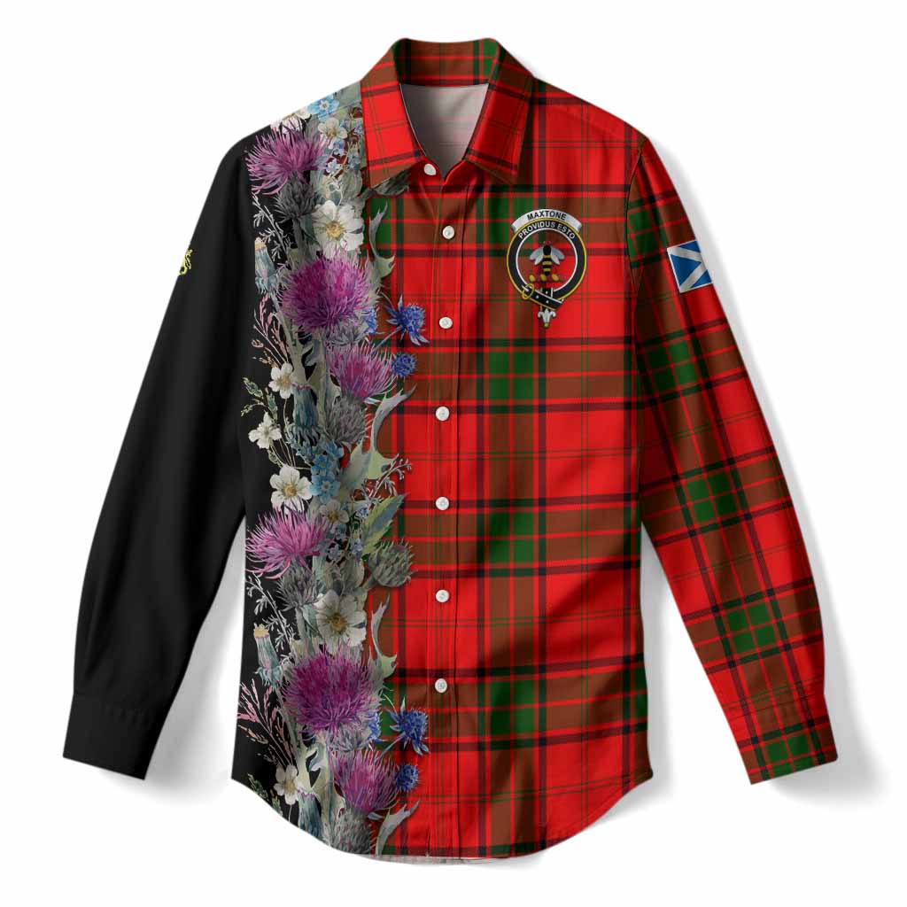 Maxtone Tartan Crest Thistle Floral Women Casual Shirt