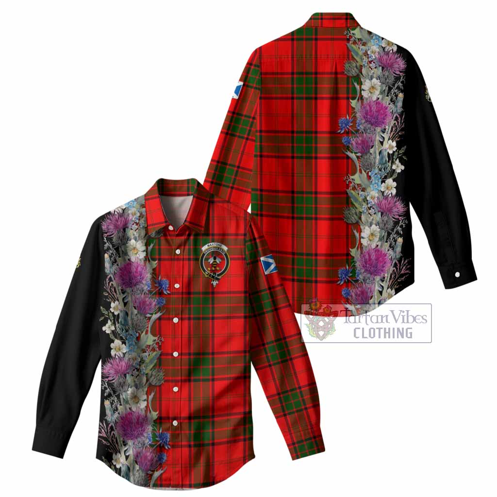 Maxtone Tartan Crest Thistle Floral Women Casual Shirt