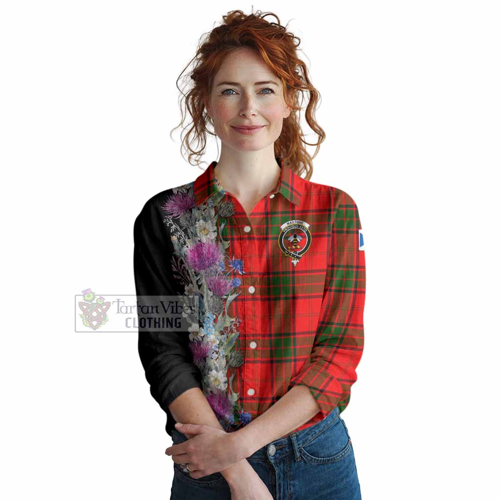 Maxtone Tartan Crest Thistle Floral Women Casual Shirt