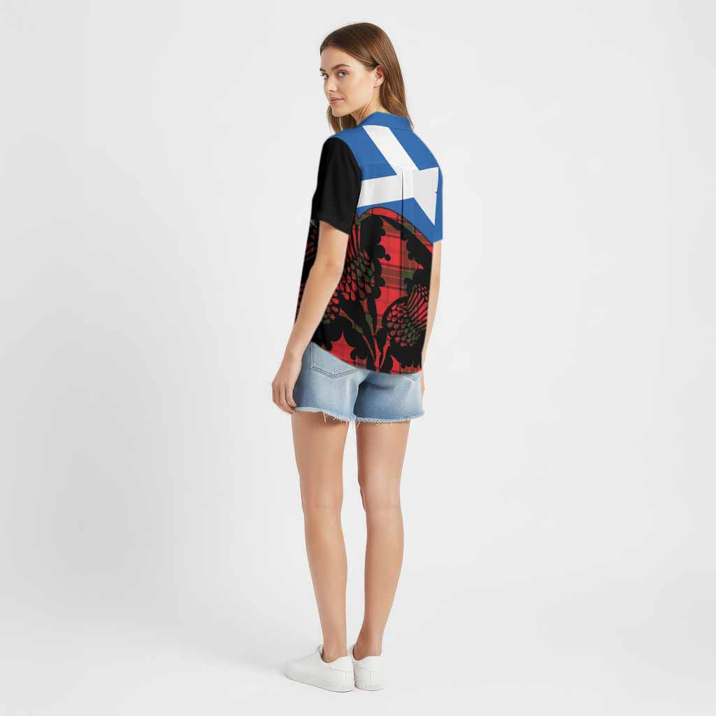 Maxtone Tartan Family Crest Cotton Hawaiian Shirt Scotland Thistle Floral Flag Style