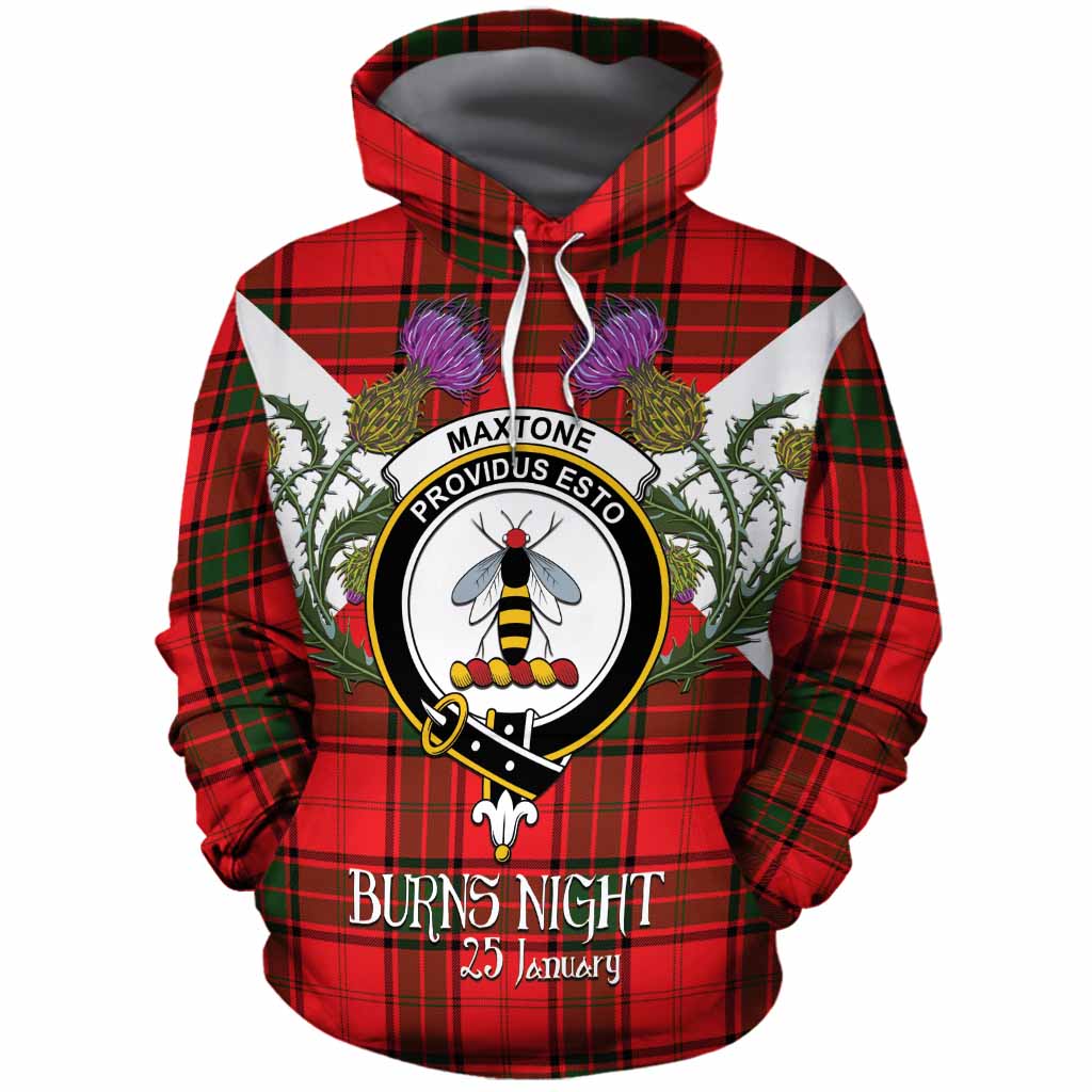 Maxtone Tartan Family Crest Cotton Hoodie Scottish Burns Night Thistle Floral