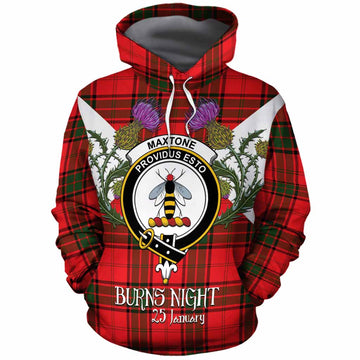 Maxtone Tartan Family Crest Cotton Hoodie Scottish Burns Night Thistle Floral