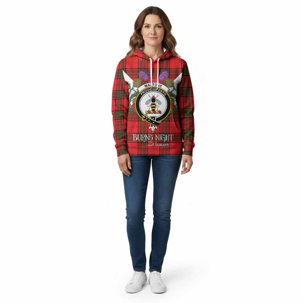 Maxtone Tartan Family Crest Cotton Hoodie Scottish Burns Night Thistle Floral