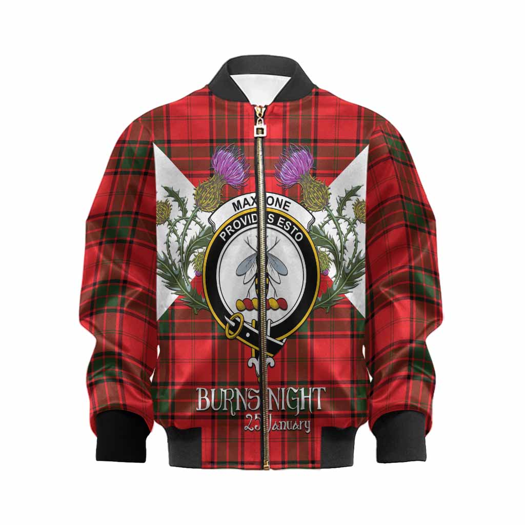 Maxtone Tartan Family Crest Kid Bomber Jacket Scottish Burns Night Thistle Floral