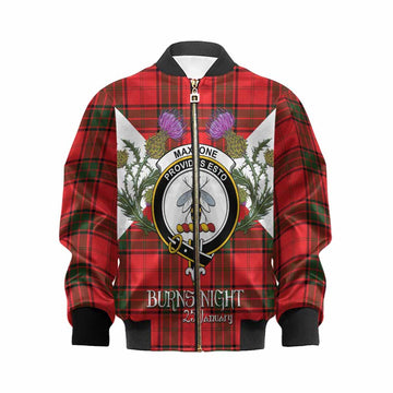 Maxtone Tartan Family Crest Kid Bomber Jacket Scottish Burns Night Thistle Floral