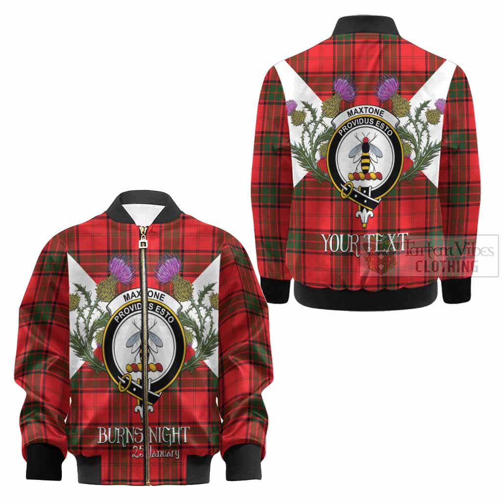Maxtone Tartan Family Crest Kid Bomber Jacket Scottish Burns Night Thistle Floral