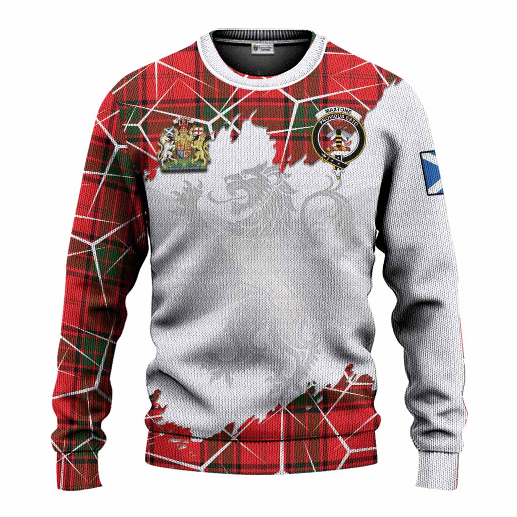 Maxtone Tartan Knitted Sweater with Family Crest and Lion Rampant Grunge Style
