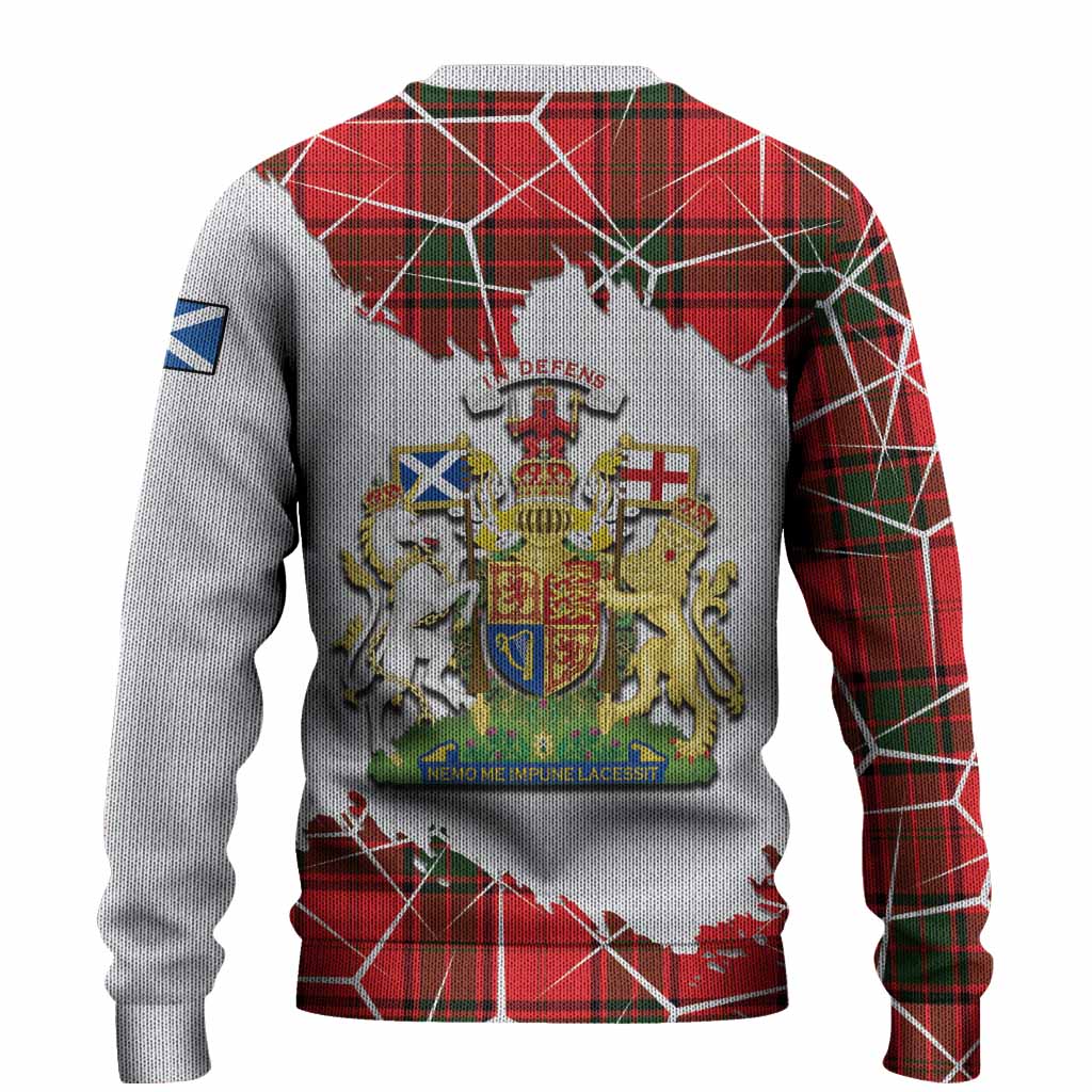 Maxtone Tartan Knitted Sweater with Family Crest and Lion Rampant Grunge Style
