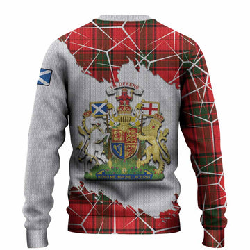 Maxtone Tartan Knitted Sweater with Family Crest and Lion Rampant Grunge Style