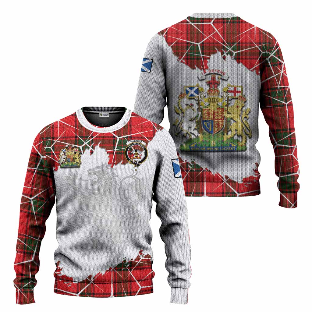 Maxtone Tartan Knitted Sweater with Family Crest and Lion Rampant Grunge Style