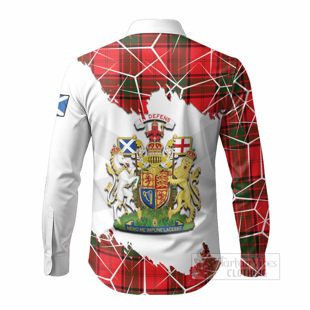 Maxtone Tartan Long Sleeve Button Shirts with Family Crest and Lion Rampant Grunge Style