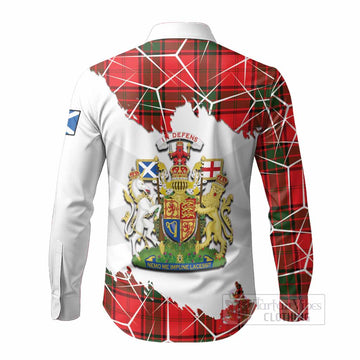 Maxtone Tartan Long Sleeve Button Shirts with Family Crest and Lion Rampant Grunge Style