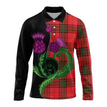 Maxtone Tartan Long Sleeve Polo Shirt Traditional Scottish Thistle