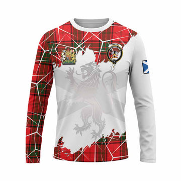 Maxtone Tartan Long Sleeve T-Shirt with Family Crest and Lion Rampant Grunge Style
