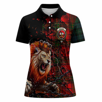 Maxtone Tartan Mighty Lion Women Polo Shirt Explosion Flying Pieces
