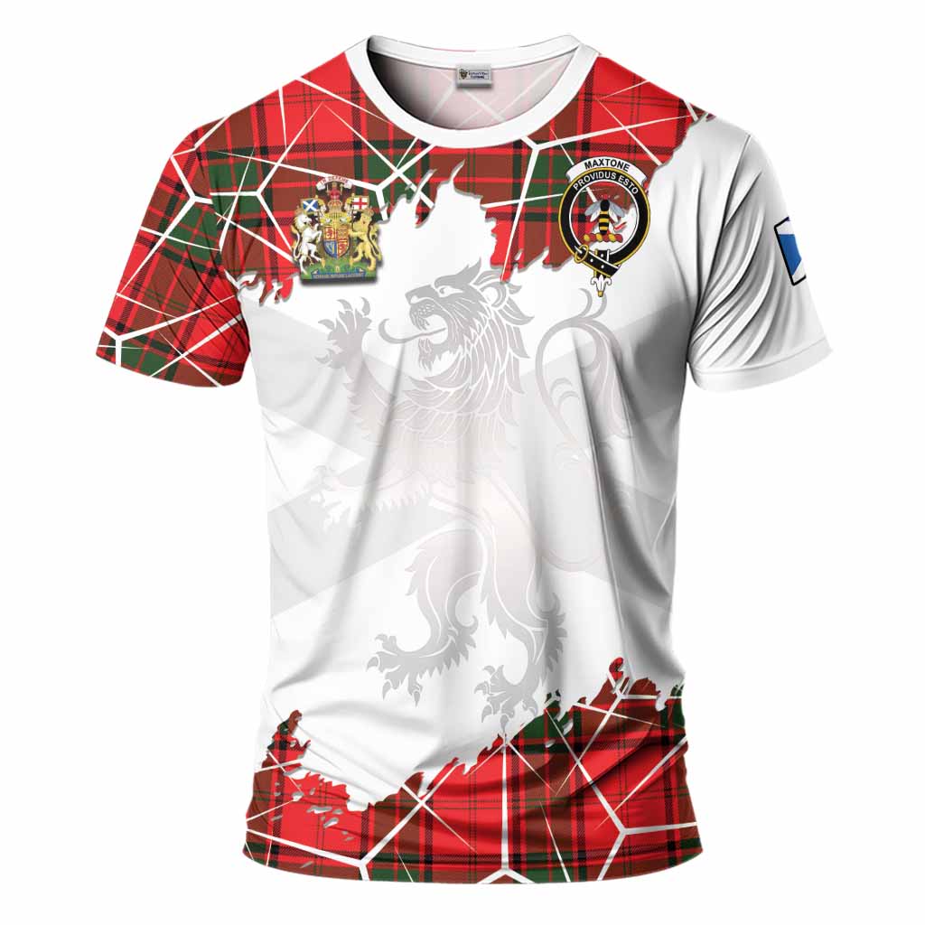 Maxtone Tartan T-Shirt with Family Crest and Lion Rampant Grunge Style