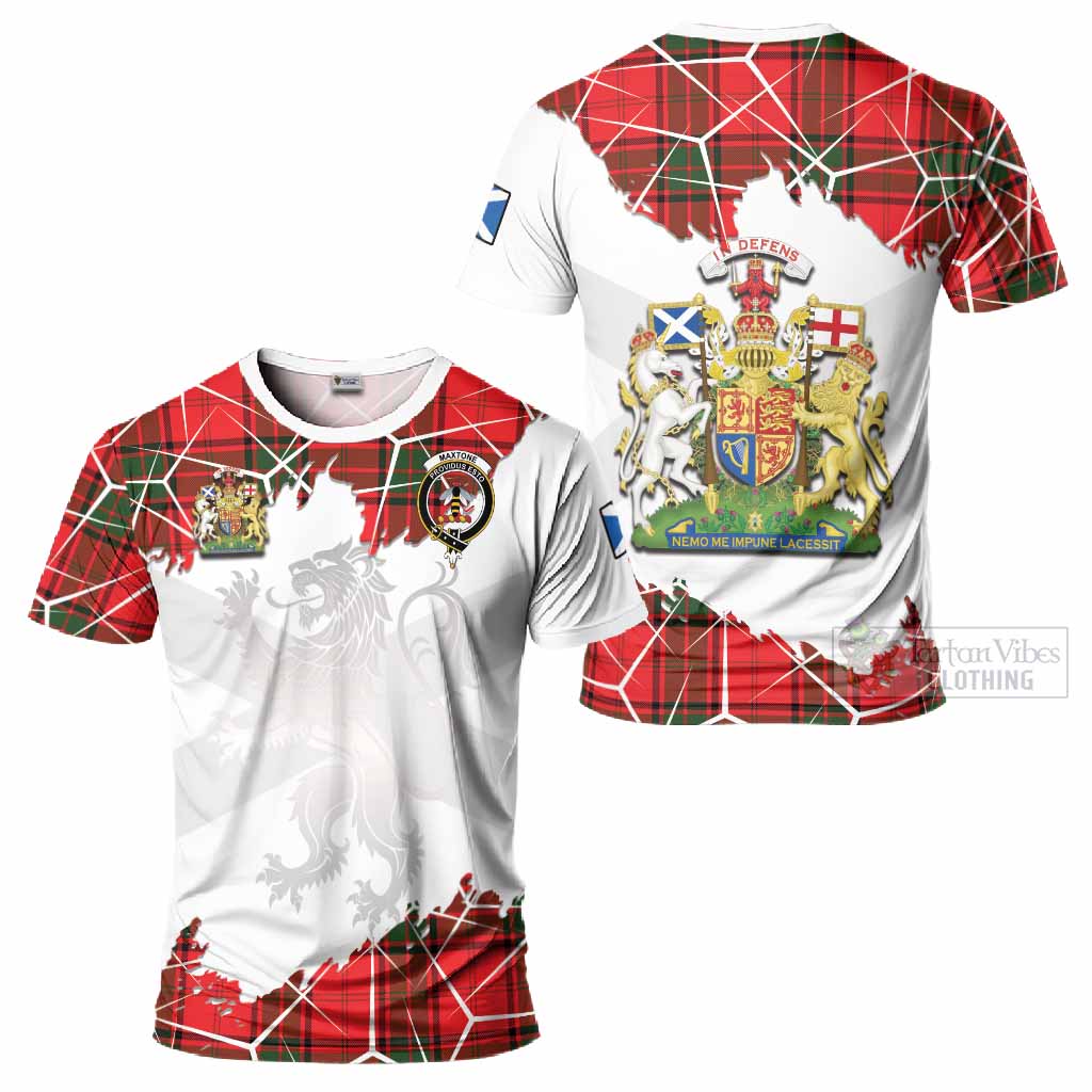 Maxtone Tartan T-Shirt with Family Crest and Lion Rampant Grunge Style
