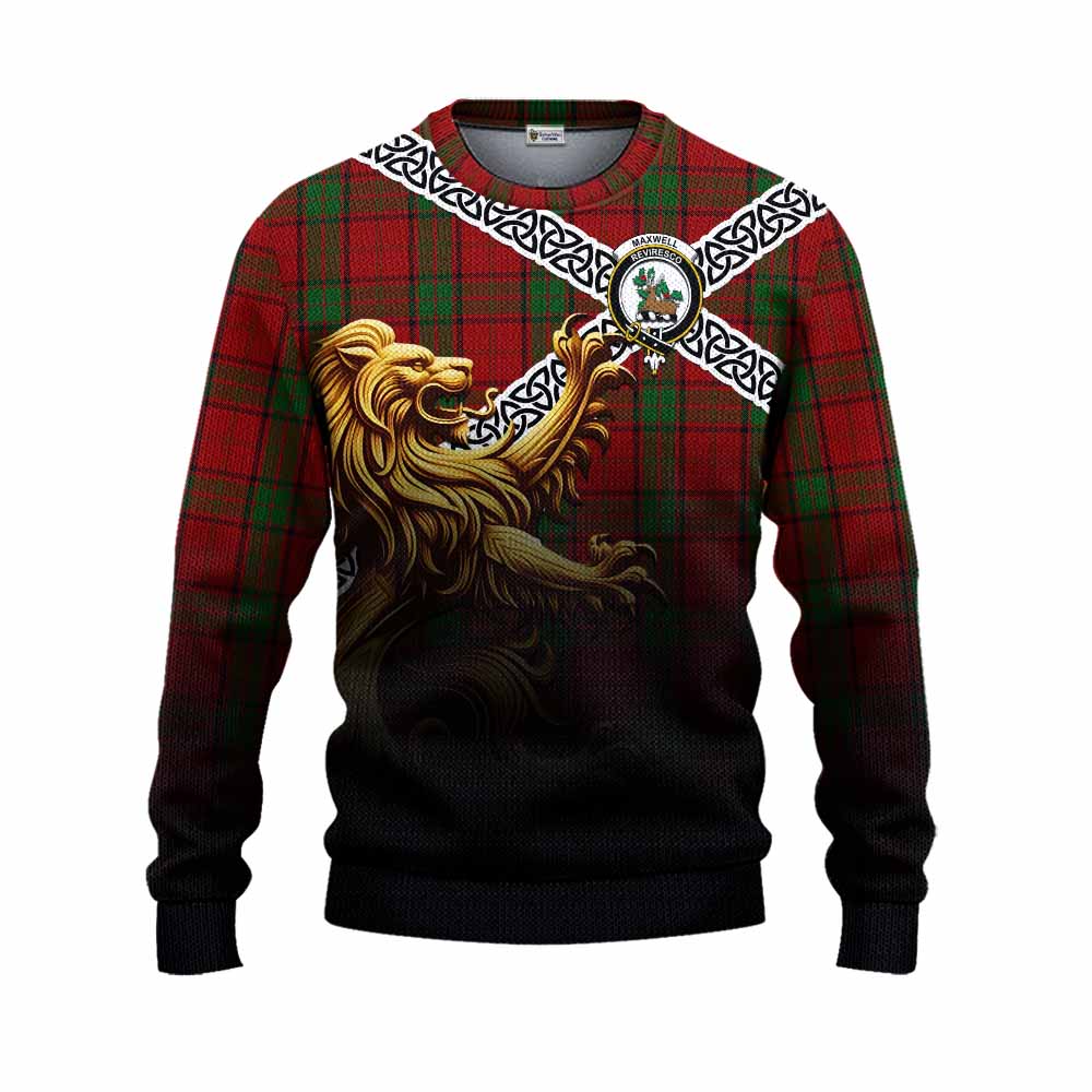 Tartan Vibes Clothing Maxwell Crest Tartan Knitted Sweater with Golden Lion Emblem Celtic Style