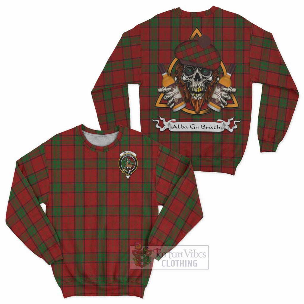 Tartan Vibes Clothing Maxwell Tartan Sweatshirt with Family Crest and Bearded Skull Holding Bottles of Whiskey