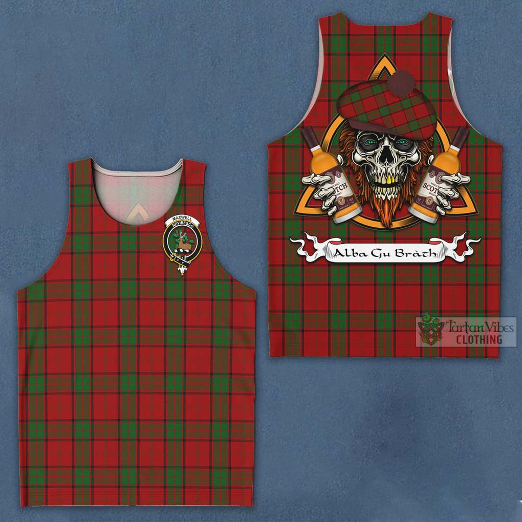 Tartan Vibes Clothing Maxwell Tartan Men's Tank Top with Family Crest and Bearded Skull Holding Bottles of Whiskey
