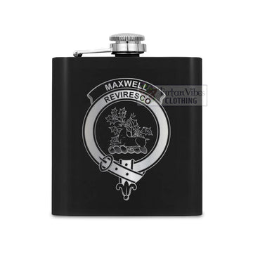 Tartan Vibes Clothing Maxwell Crest Hip Flask Set 7oz Black Stainless Steel with A Gift Box