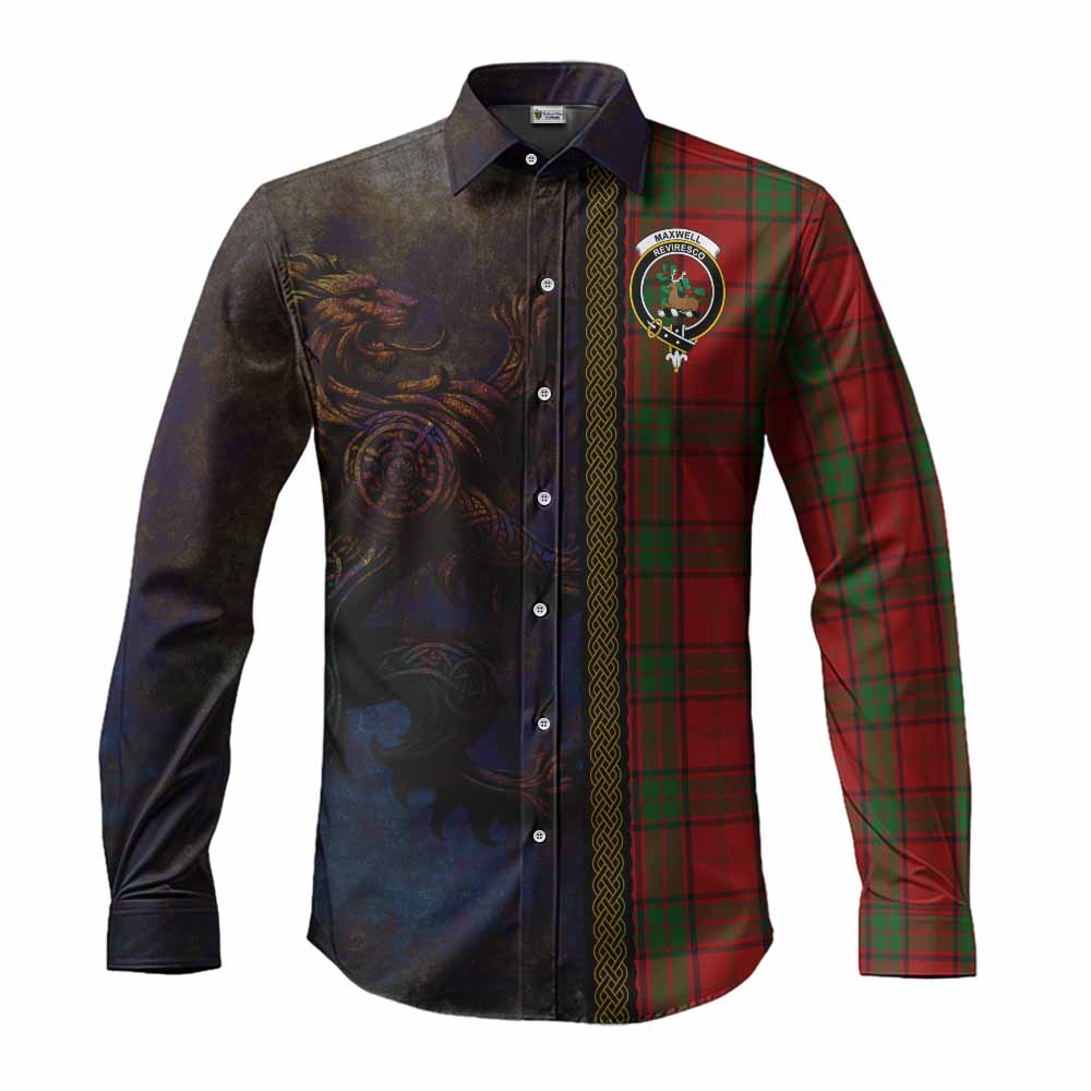 Tartan Vibes Clothing Maxwell Tartan Family Crest Long Sleeve Button Shirt Alba Gu Brath Be Brave Lion Ancient Style