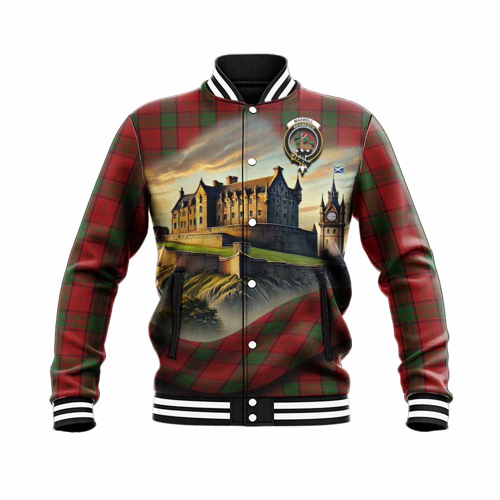 Tartan Vibes Clothing Maxwell Tartan Family Crest Baseball Jacket with Scottish Ancient Castle Style