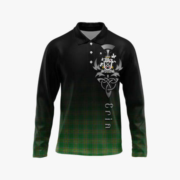 Tartan Vibes Clothing Maxwell Irish Clan Long Sleeve Polo Shirt with Coat of Arms Erin Go Bragh Celtic Inspired