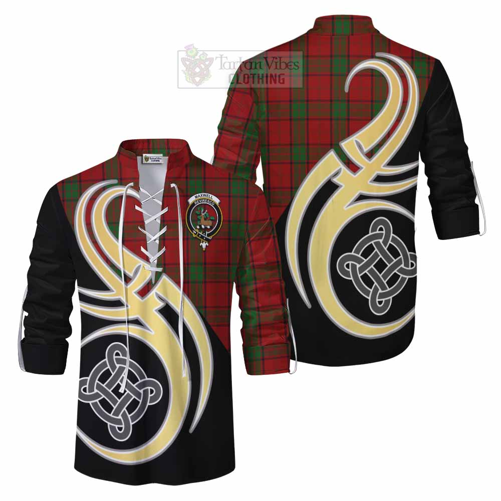 Tartan Vibes Clothing Maxwell Tartan Ghillie Kilt Shirt with Family Crest and Celtic Symbol Style