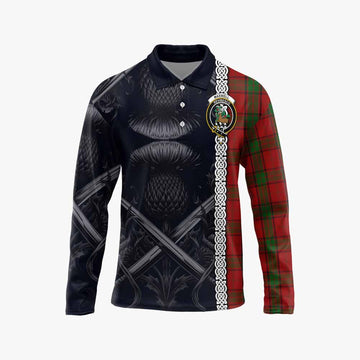 Tartan Vibes Clothing Maxwell Tartan Long Sleeve Polo Shirt with Family Crest Cross Sword Thistle Celtic Vibes