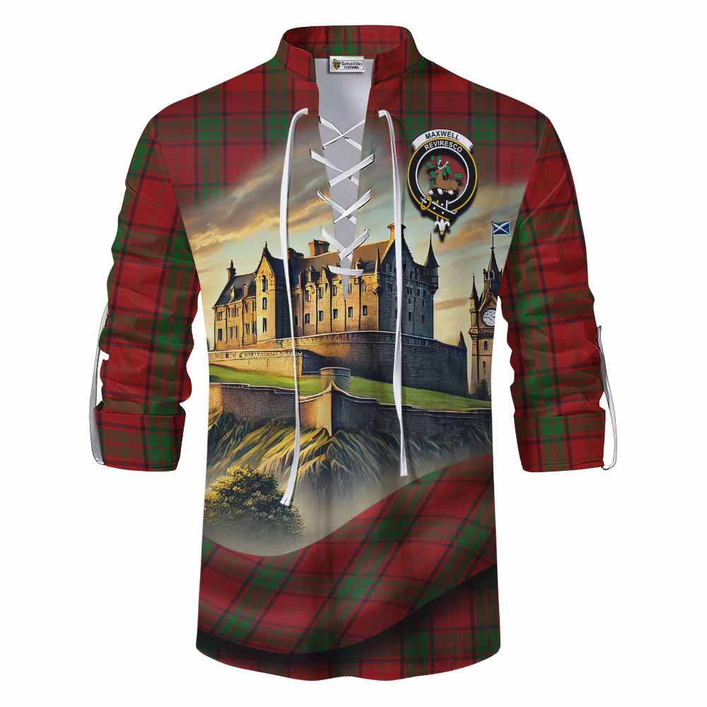 Tartan Vibes Clothing Maxwell Tartan Family Crest Ghillie Kilt Shirt with Scottish Ancient Castle Style